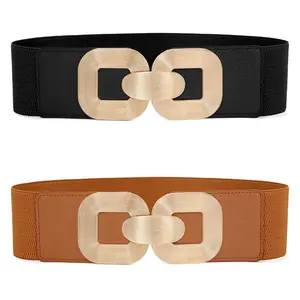 JASGOOD Women Wide Elastic Belts for Dress Fashion Stretchy Waist Belts for Ladies with Gold Buckle