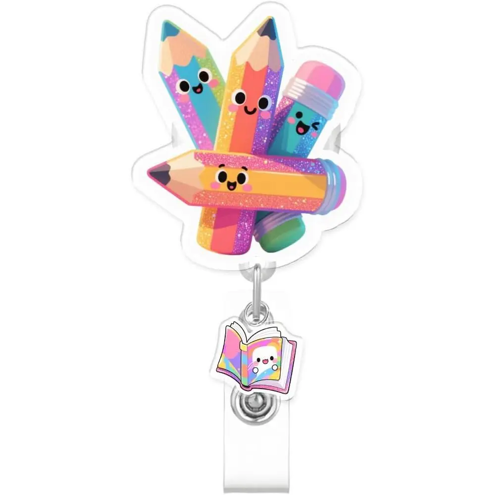 Cute Pencils Badge Reel, RN Badge Buddy, Funny Pencils Book ID Work Badge Holder with Retractable  Clip Accessories for LPN CNA MA Nurse   Student Teacher, and  Workers