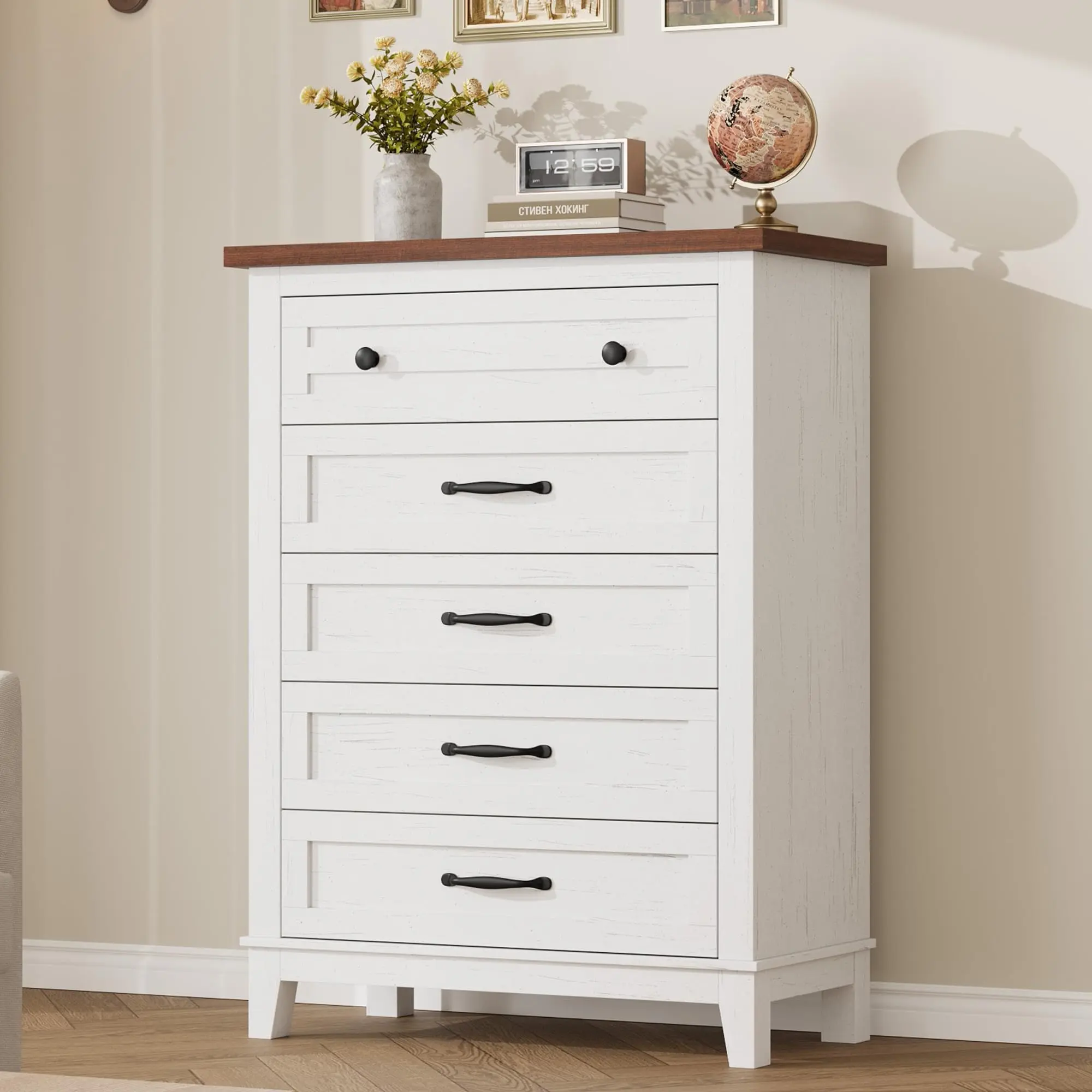 5 Dresser for Bedroom, 41.3 in Tall Vertical Drawer Dresser with Large Storage, Freestanding Wooden Closet Chest for Bedroom, Living Room
