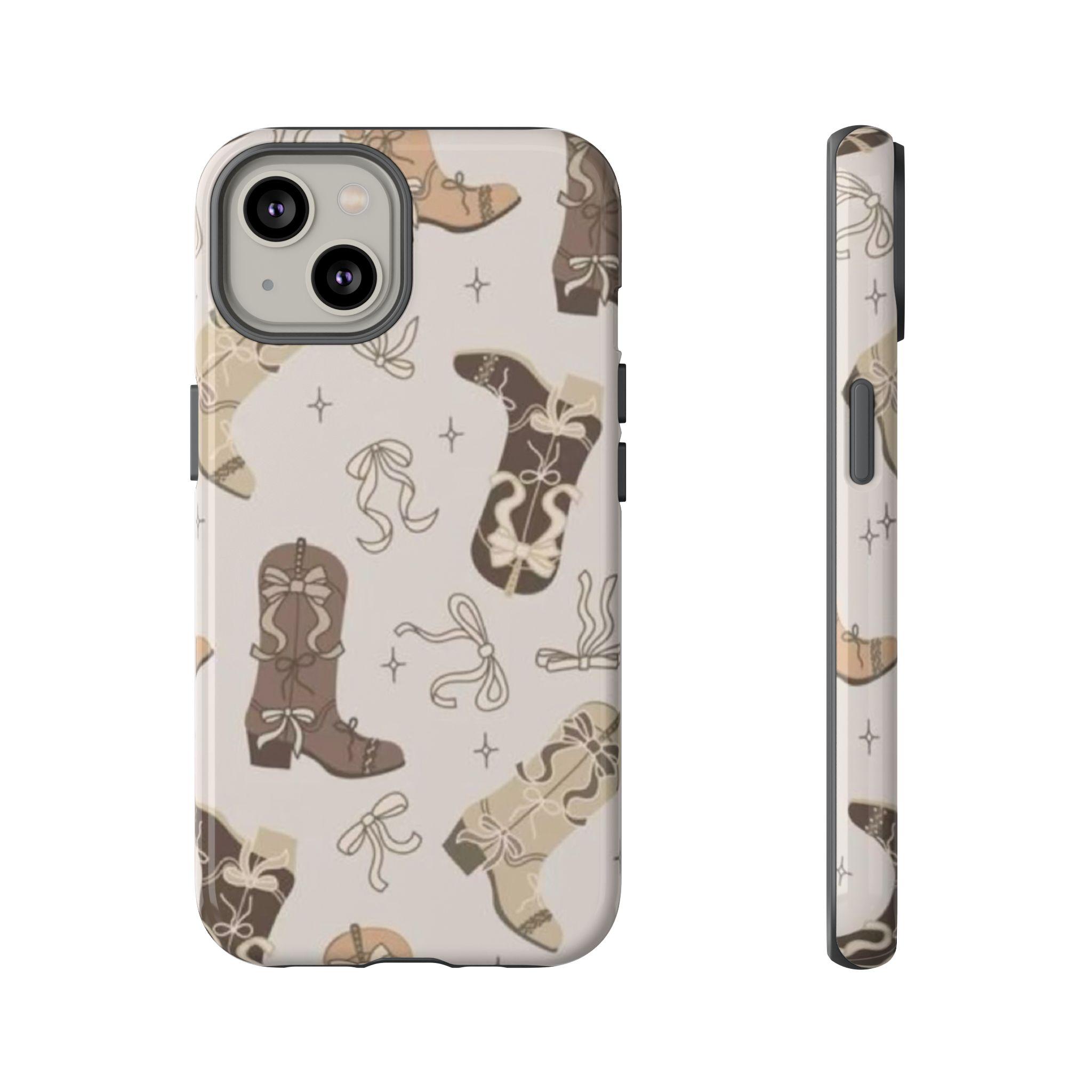 [Popular]Western Cowgirl Boots Phone Case – Beige Coquette Bow Aesthetic Case for iPhone 11 12 13 14 15 16 17 Models & Samsung Compatible with Samsung Galaxy S25