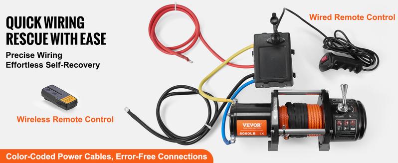 VEVOR Electric Winch, 6000 lb Truck Trailer Winch, 12V DC 1/4 in x 55 ft Synthetic Rope Aluminum Fairlead Wireless & Wired Remote Control, IP55 Waterproof Towing for Off Road SUV ATV UTV Jeep Boat
