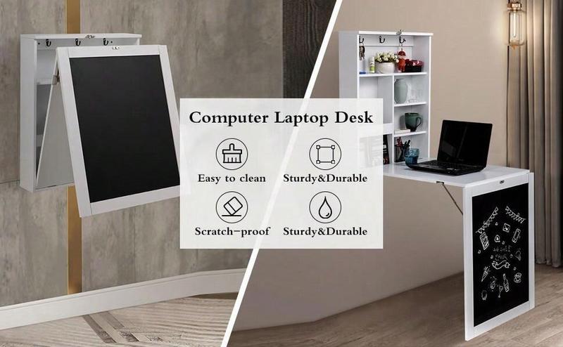 Indoor furniture  Folding Floating Convertible Wall Mounted Table Space Saving Computer Laptop With Storage Bookcase Chalkboard Foldable Writing Desk Home Bed Room Office Furniture White Black