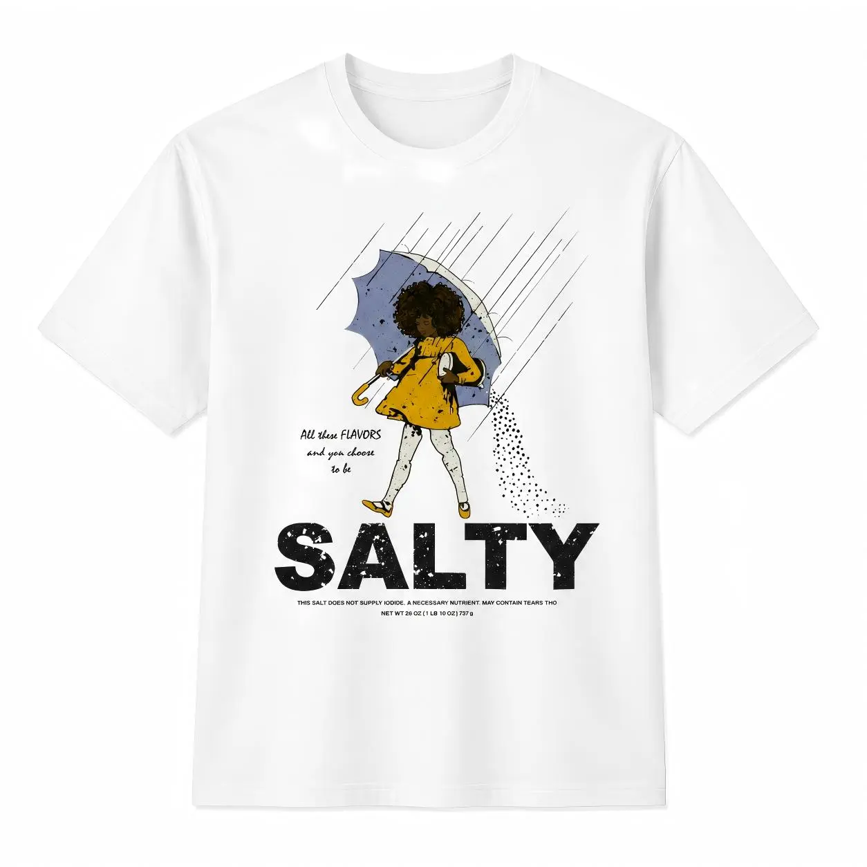 Women's Vintage Round Neck Short Sleeve Casual Graphic T-Shirt - Black Salty Girl with Umbrella Print, Sarcastic Funny, African American Gift, All-Season Sport & Outdoor Top