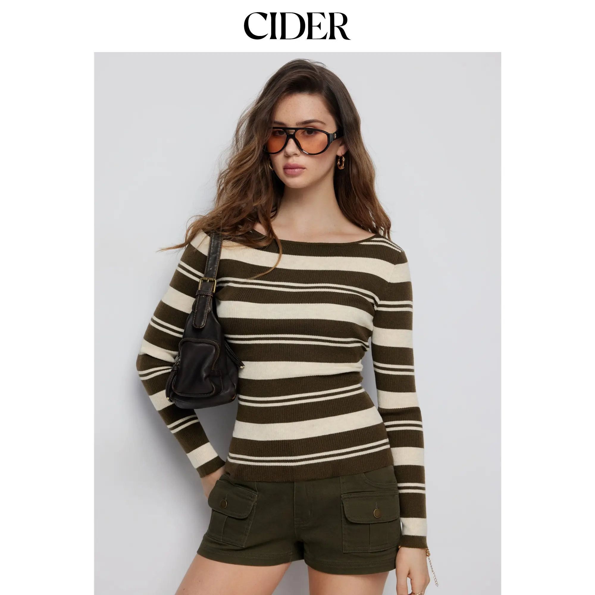 Cider Knit Stripe Boat Neck Knotted Bowknot Long Sleeve Top SohoChic