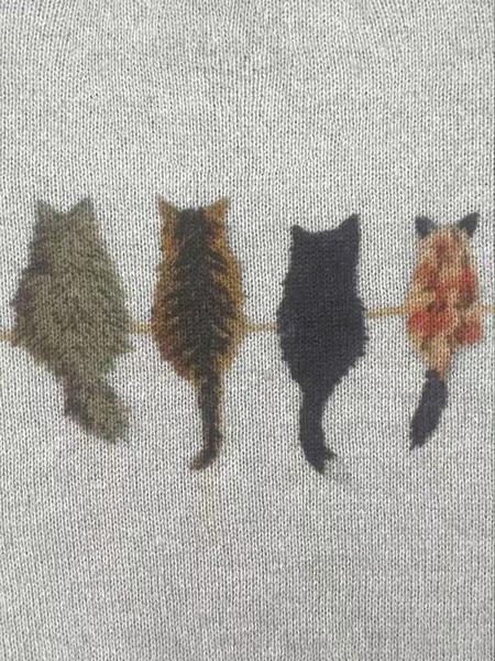 Women's Cat Pattern Knit Sweater, Soft Comfortable Round Neck Pullover, New Design Casual Fashion Lazy Style Top