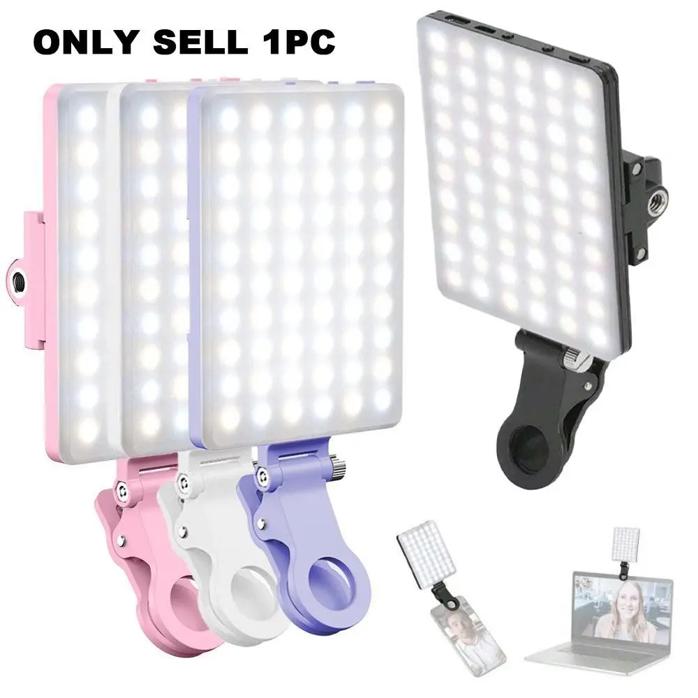Phone Clip Selfie Fill Light, 60 Leds, Cri 95+, 3 Lighting Modes, 10 Brightness Levels, Rechargeable, for Phone, iPad, Laptop, Camera