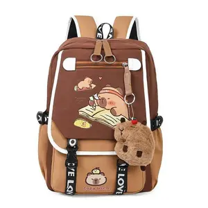 Capybara Backpacks Schoolbag for Teenage Waterproof Girls Boys Backpack Female Travel Bag Bookbag Mochila with Plush Keychain