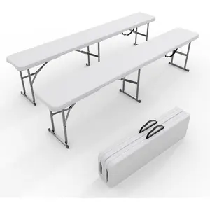 6FT Folding Bench 2 Pack, Plastic Portable Folding Bench Seat with Carry Handle & Lock for in/Outdoor Activities, Picnic, Soccer, Caming Dining Seat, White