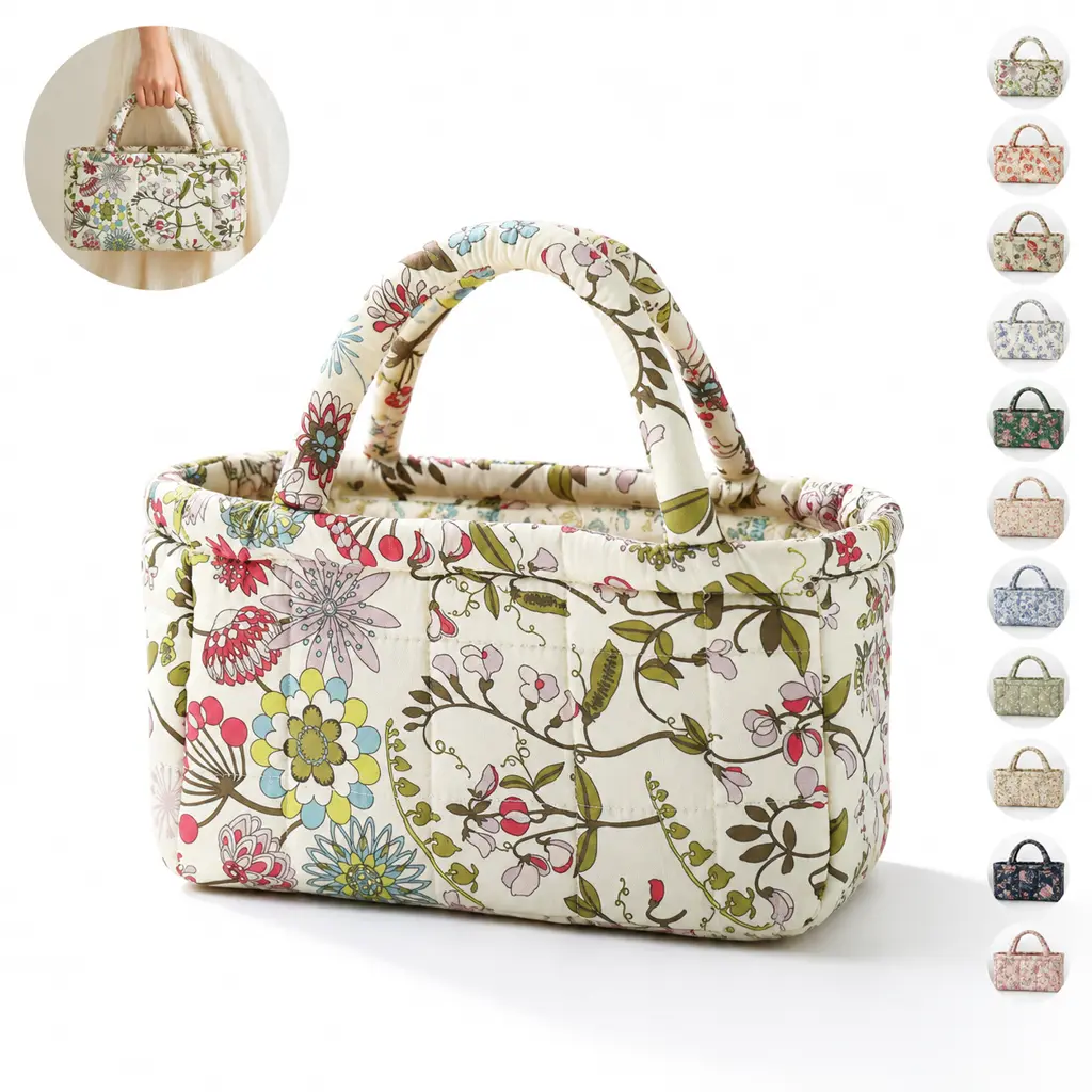 Cozy Floral Fabric Storage Basket for Small Spaces Pastoral Style Soft Polyester Organizer for Underwear Cosmetics Toys Stationery Magazines CD Medicine Earphone Cables Laundry Portable Machine Washable Sundries Bin for Home Bedroom Bathroom Dorm Travel