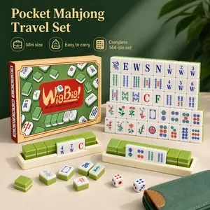 Pocket Mahjong Travel Set: Mini Version 144 Tiles, Includes Storage Rack and Dice, Portable Classic Board Game for Travel and Gatherings