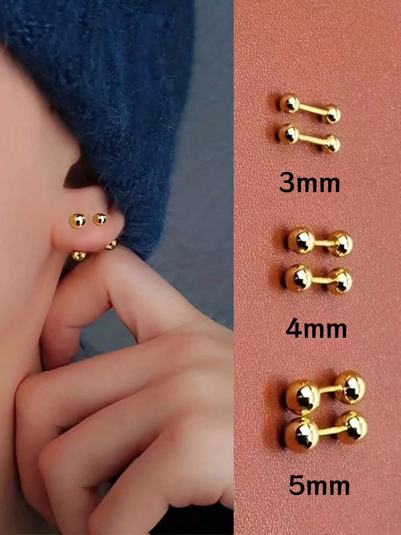6Pcs Minimalist Stainless Steel Ball Barbell Stud Earrings Set, Hypoallergenic Screw Back Cartilage Helix Piercing Jewelry for Women Men
