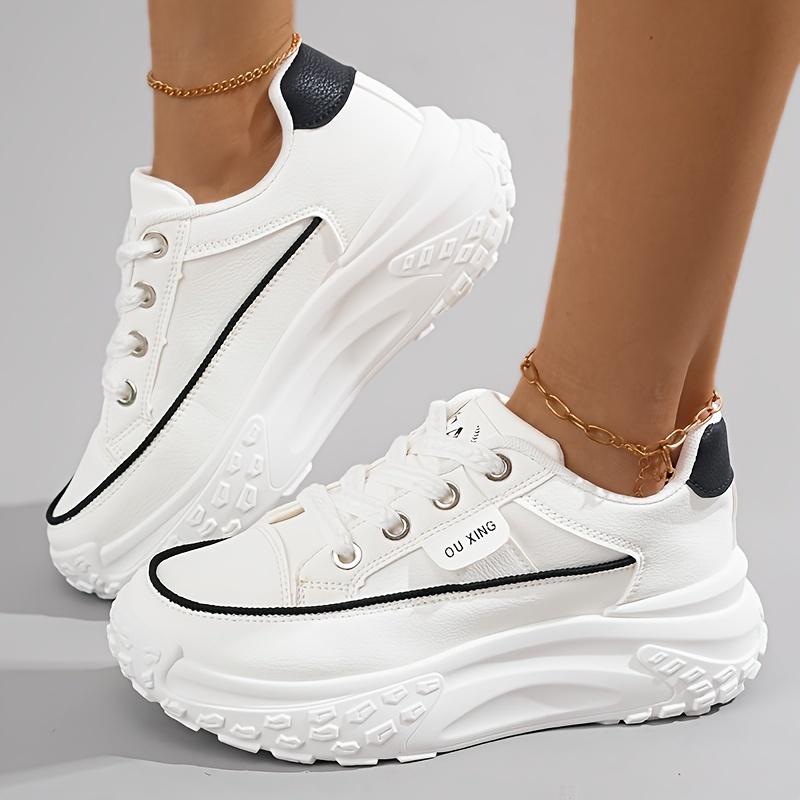 Women's Chunky Platform Sneakers, Fashion Thick Sole Dad Shoes, Versatile Casual Sports Shoes For Students, Breathable Lace-Up Trainers