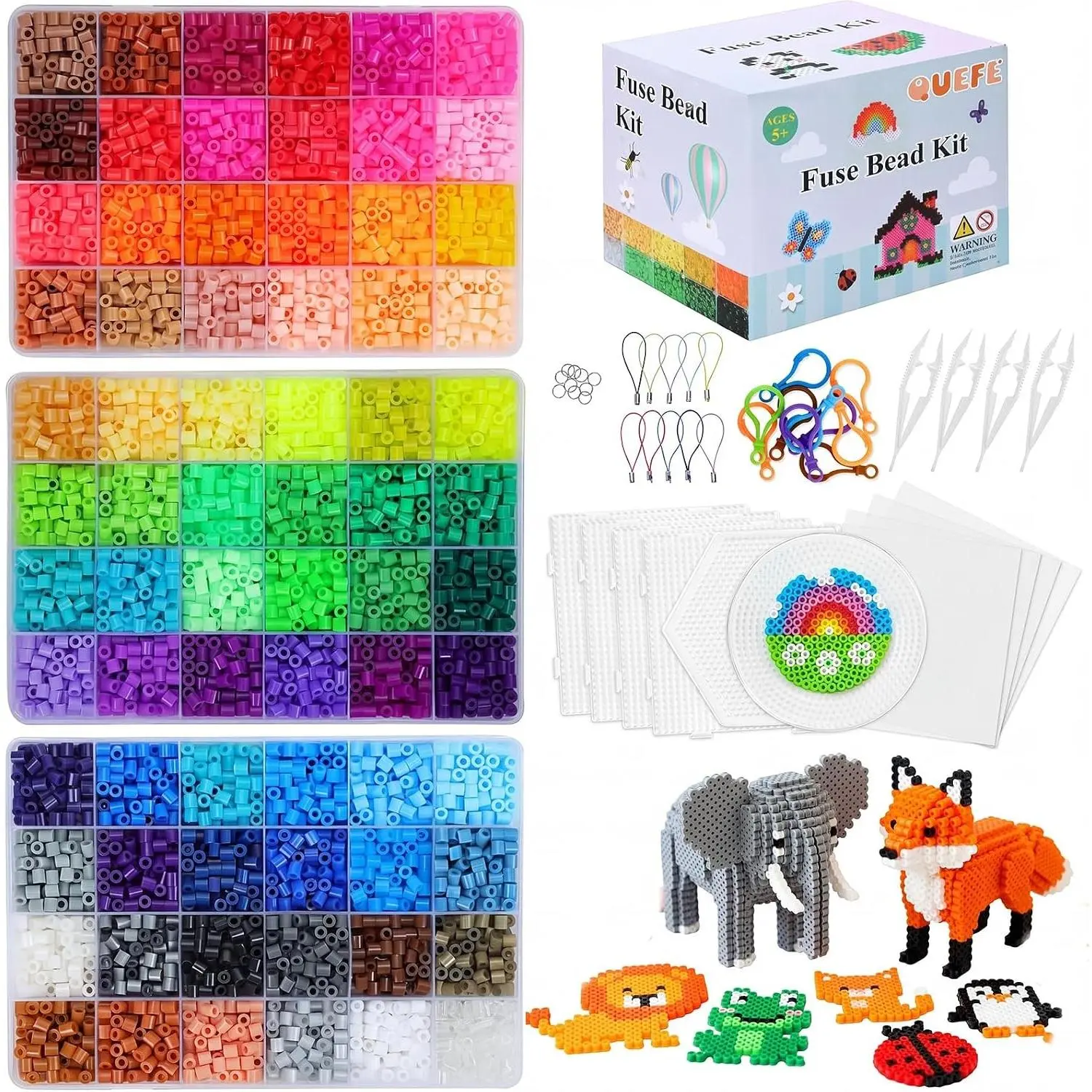 Fuse Beads Kit 15000 Pcs 72 Colors 5mm Beads Craft Kit Including Pegboard, Melting Beads, Ironing Paper, Tweezers & Colorful Hooks, Christmas Home School Arts and Crafts Supplies for Girls