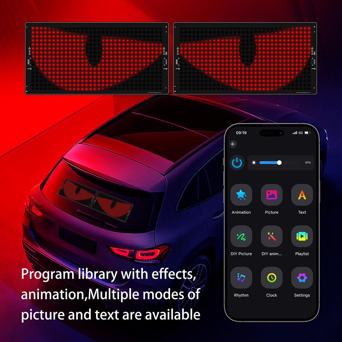 Car LED Matrix Pixel Panel, Flexible LED Display Screen with APP Control, DIY Night Light & Halloween Decoration, Car Decorative Light