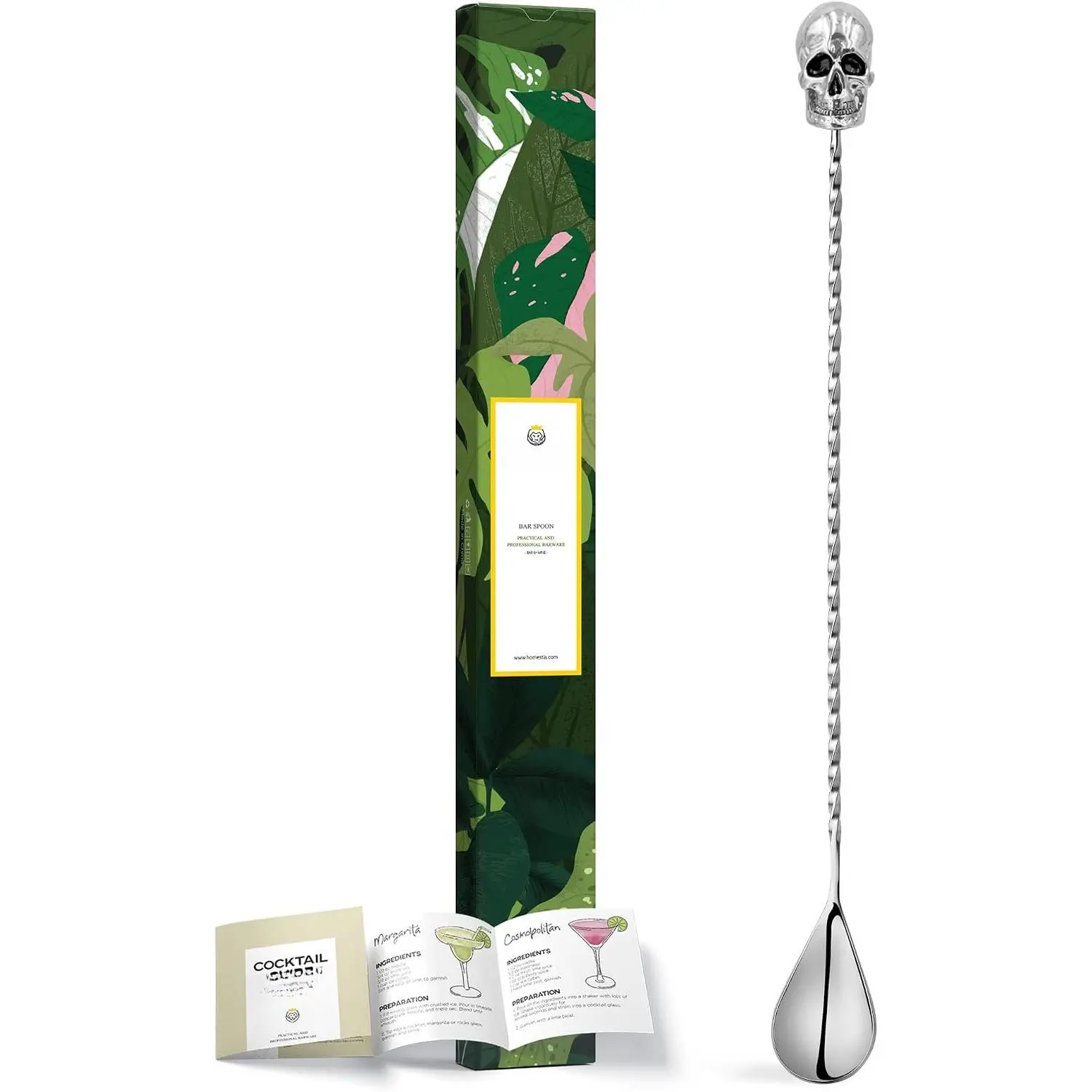 12 Inch Bar Spoon, Stainless Steel  Mixing Spoon with Spiral Handle & Skull End, Long Handle Swizzle Stick Stirrer for Bartender, Drink Layering & Mixing