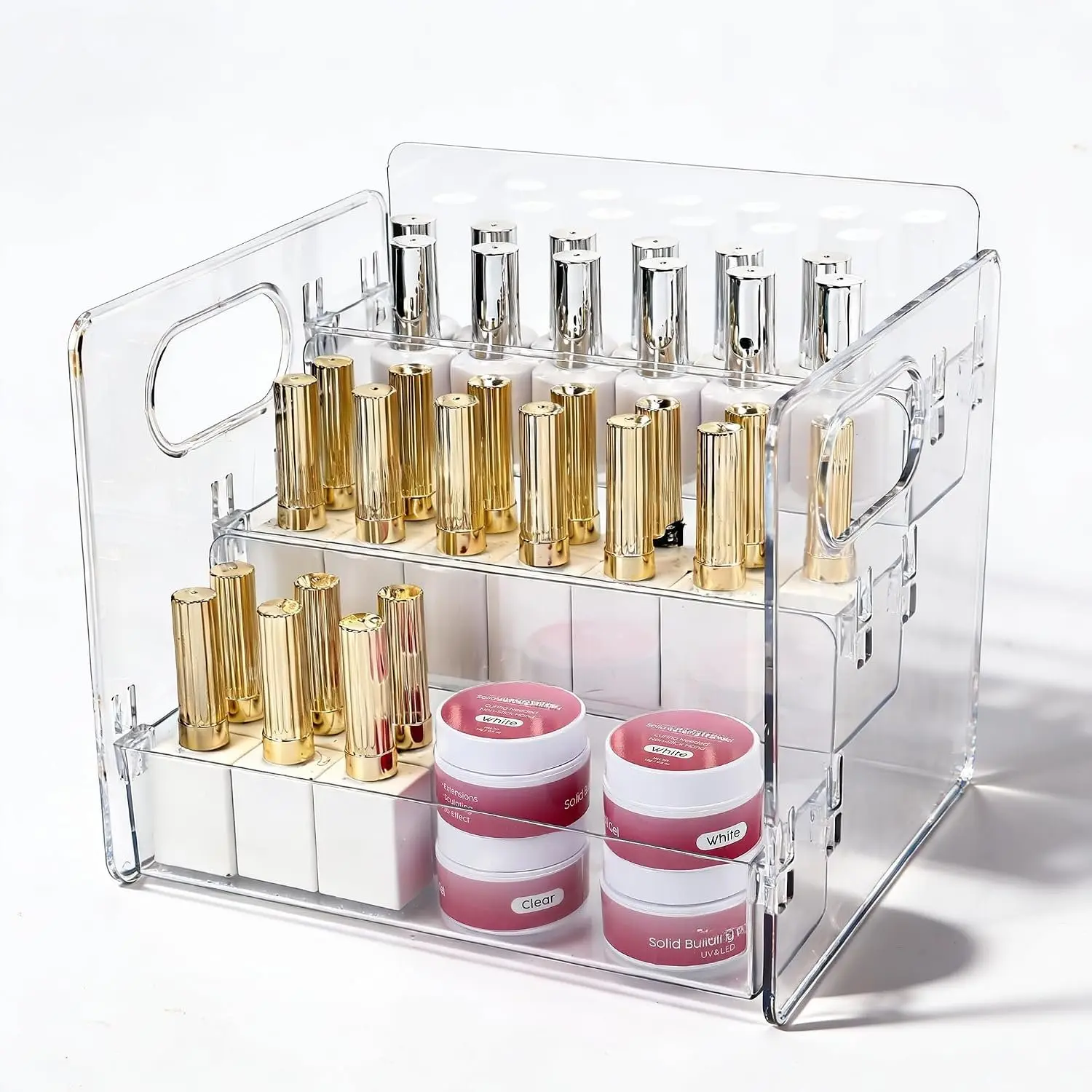 3-Tier Clear   Polish Organizer Rack with -in Handles | Extra Wide Design | Sturdy Desk Organizer |  Polish, Essential Oils & Makeup Storage | Easy to Assembly