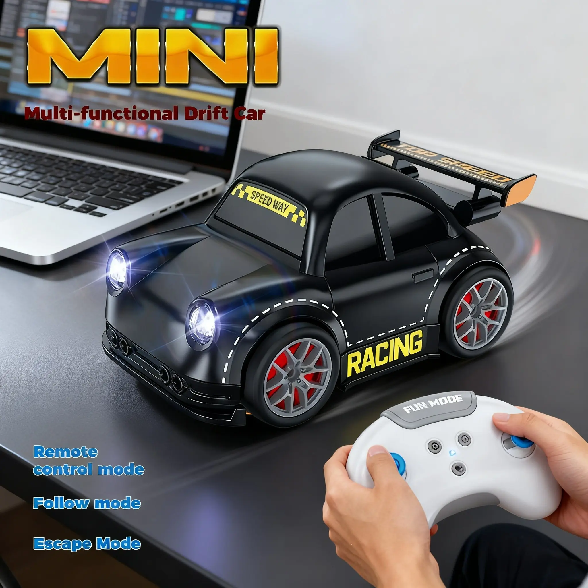 Mini RC Drift Car 2.4G Remote, RC Control, Auto Follow & Obstacle Escape Mode, One Key 360 Stunt Drift, Inductive Smart Toy Car with Light & Sound, Indoor Mini Racing Car, Rechargeable Race Car, Great Birthday Holiday Gift for Kids