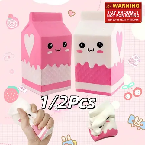1/2 Counts Cute Simulation Food Slow Bounce Cake Stress Relief Toy, Milk Box Soft Squeeze Toy, Party Gift Decoration, Cute Squishies