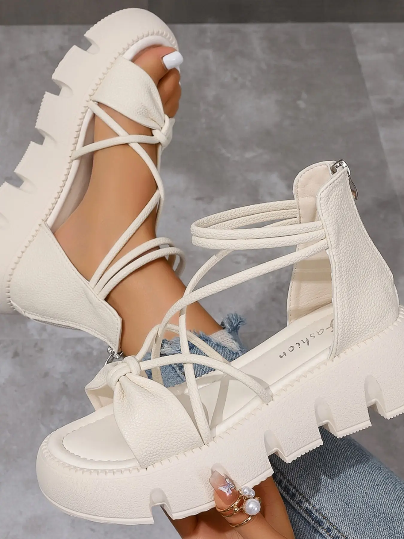 Summer New Bow Cross Strap Thick Sole Wedge Sandals for Women, Open Toe Breathable Soft Bottom Anti-Slip Back Zipper Roman Shoes