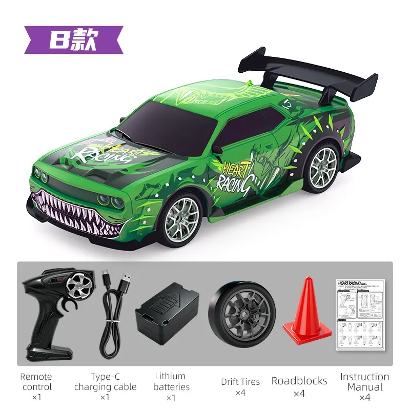 2.4GHz Dinosaur Remote Control Drift Car, 1:24 Scale High-Speed RC Race Car, LED Lights, Replaceable Tires, USB Charging, Professional RC Toy, Rechargeable RC Car
