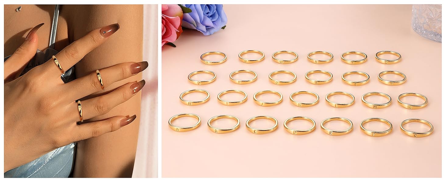 FINREZIO Initial Ring for Women Teen Dainty Ring Non Tarnish Simple Letter Band Rings Signet Ring Stackable Thin Pinky Alphabet Thumb Rings Initial Jewelry Gifts Size 6 7 8 9 10