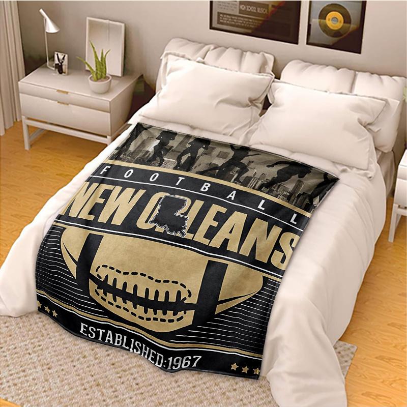 1pc Local Warehouse New Orleans Football Blanket 280GSM High-grade Plush Fabric, Machine Washable, Lightweight Comfortable Blanket, Suitable for Sofa, Nap, Bed, Travel or Unicorn Party Supplies, Perfect Custom Gift, Birthday, Halloween, Easter, and Christ