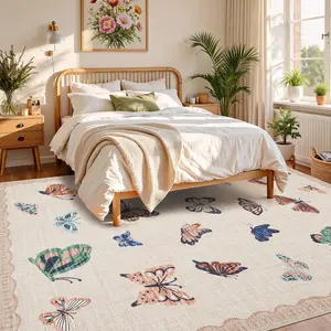 Modern Butterfly Pattern Area Rug, Low-Pile No Slip Washable Rug, Under Bed Carpet, for Living Room Bedroom Dining Room