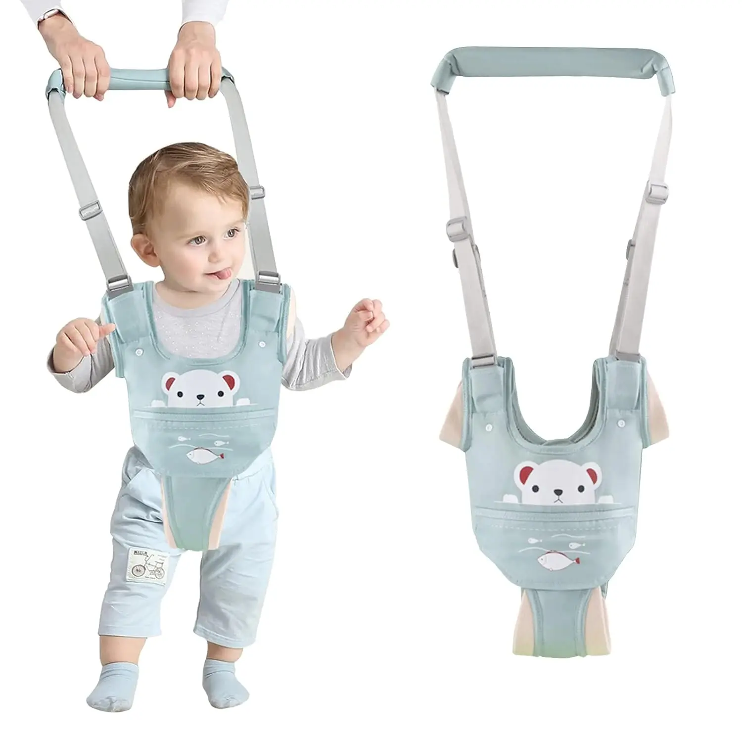 Baby Walking Harness Handheld Baby Walker Assistant Belt Adjustable Toddler Infant Walker Harnesses Standing and Walking Learning Helper with Detachable Crotch for 9-24 Month (Green)
