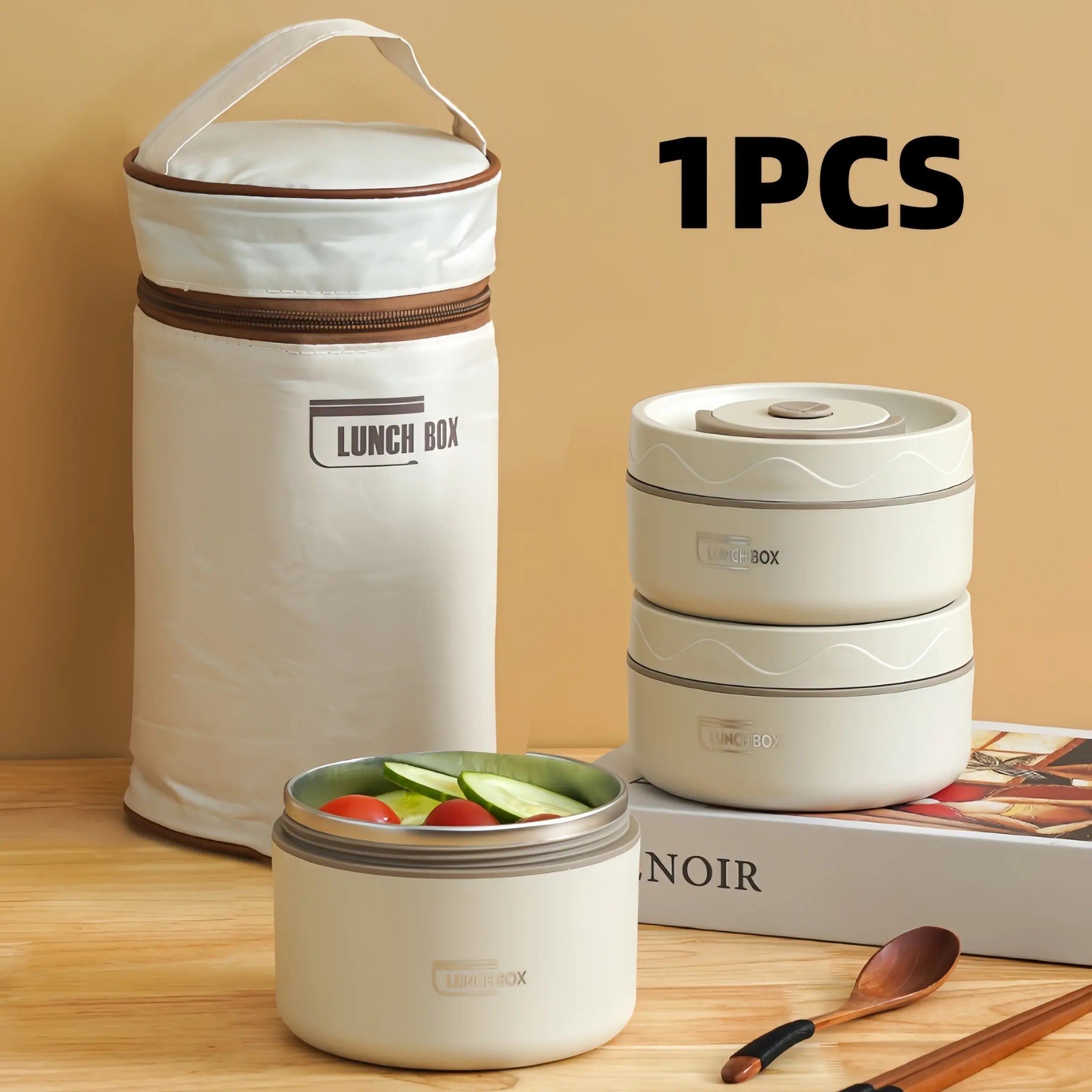 304 Stainless Steel Insulated Lunch Box Set, 3 Bowls & 1 Bag, Microwave Safe, Leak-Proof, Portable, Ideal for Office, School, Restaurant