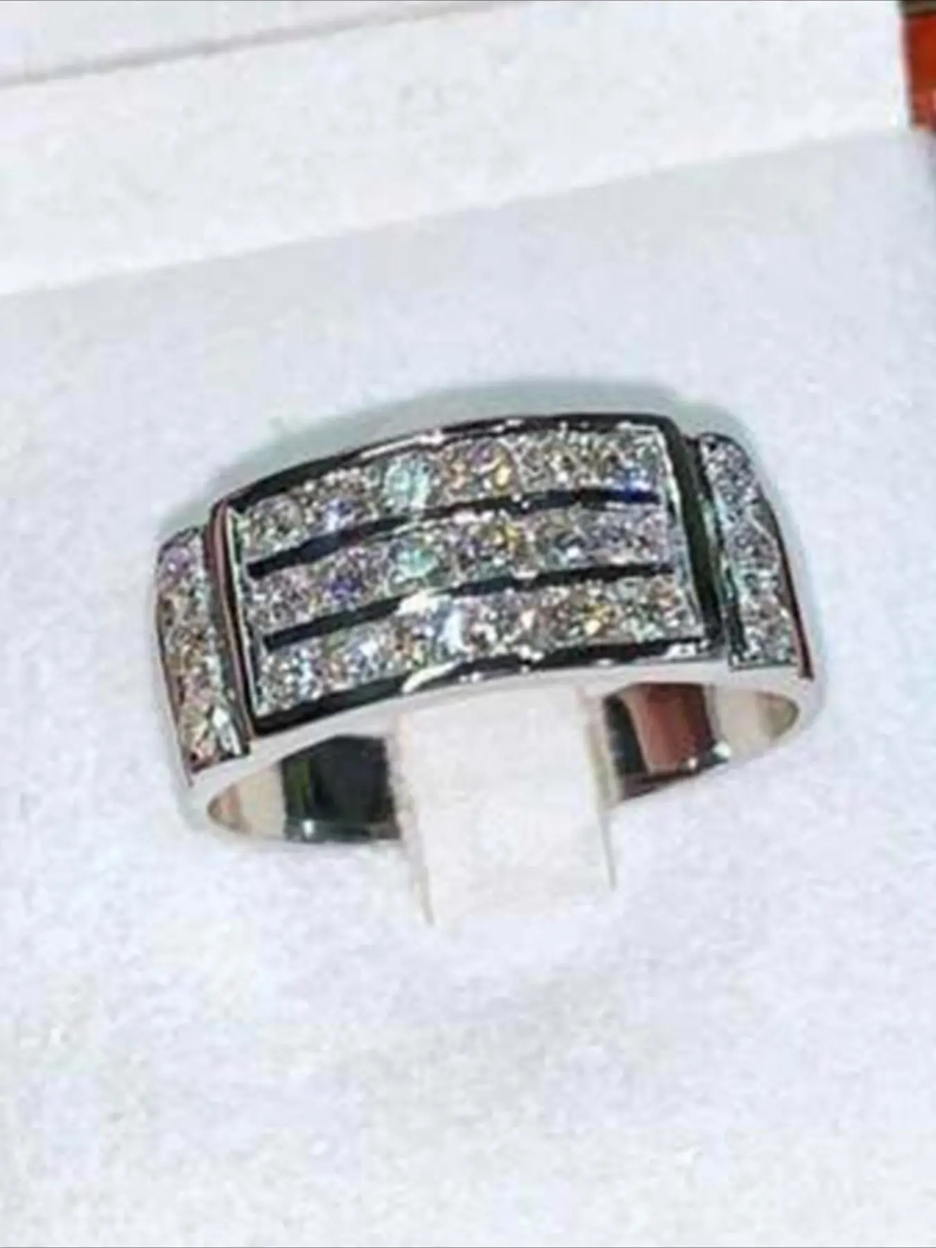 Elegant, Fashionable, and Luxurious Three-Row Diamond-Inlaid Cubic Zirconia Ladies' Ring Jewelry Gift