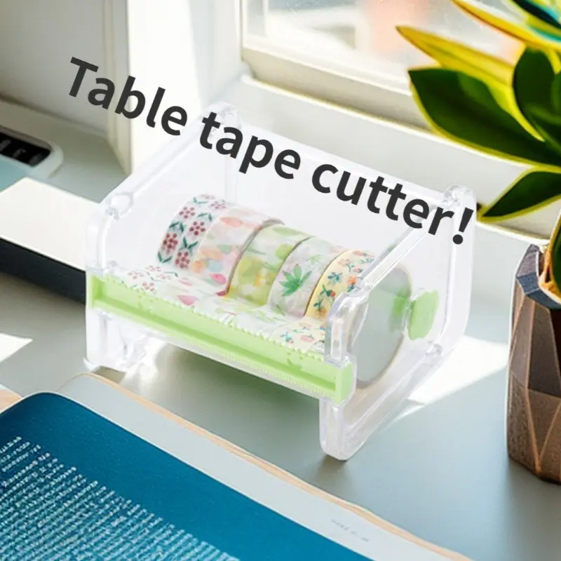 3pc Multi-Color Convenient Office Stationery Multi-Purpose Tape Holder, Tape Cutter, Tape Machine, Desktop Tape Storage Box, Finishing Box