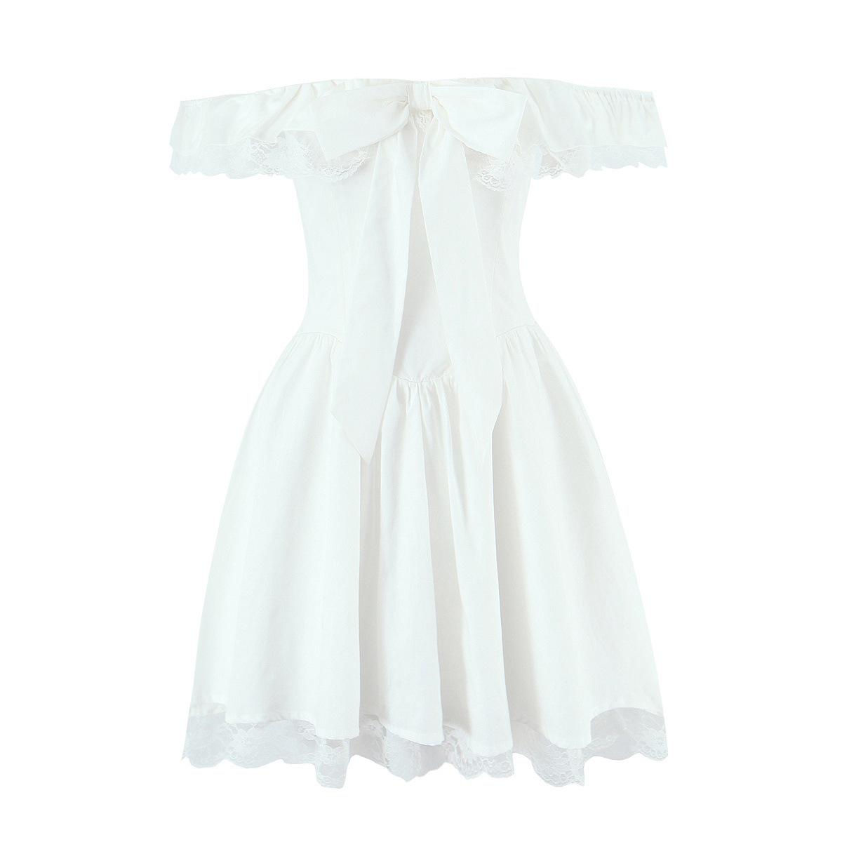 Pure Desire Off-Shoulder Ruffle Sleeve Lace Bow Belt Puffy Princess Dress