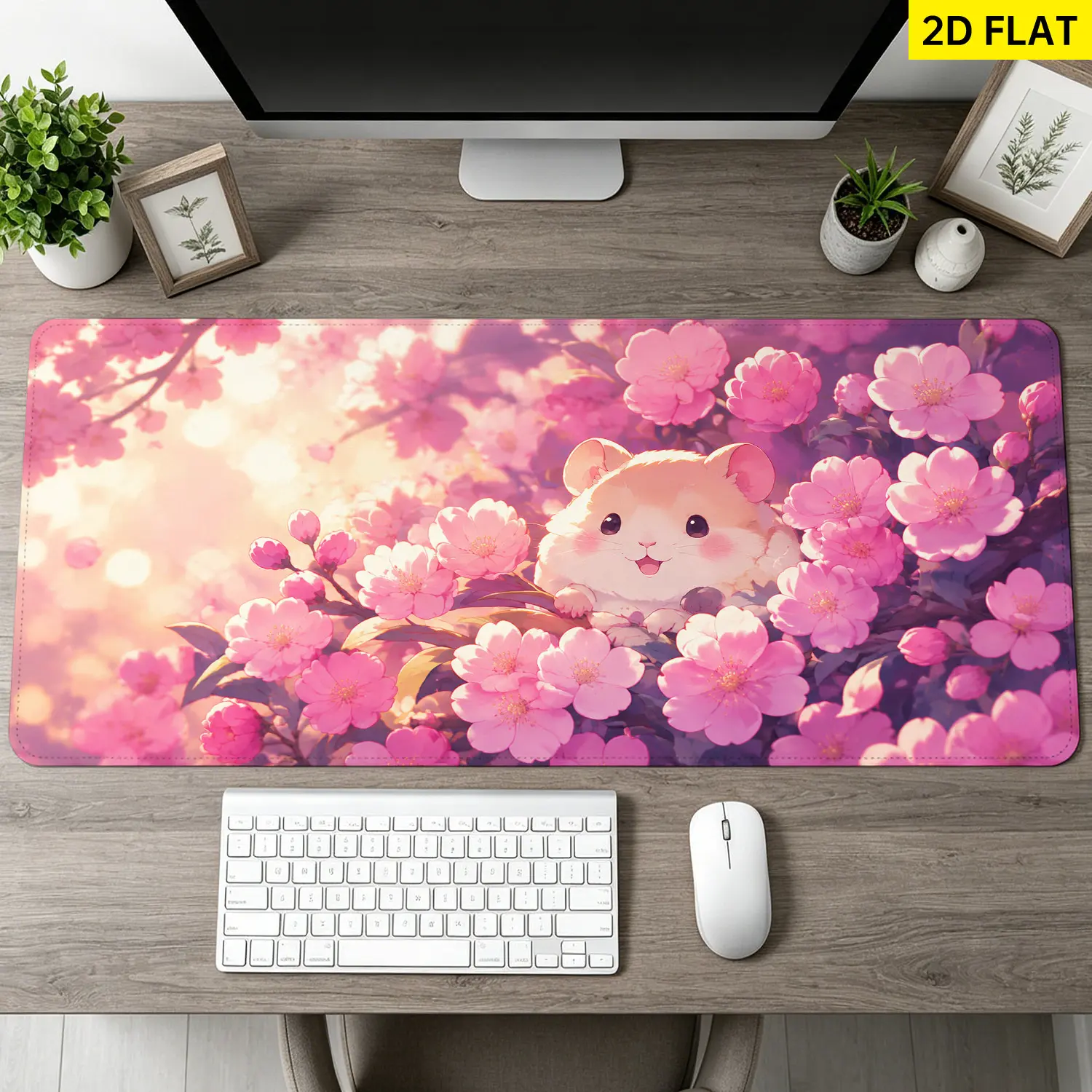 Extra Large cute hamster cherry blossom Mouse Pad,Non Slip Rubber Pad,Desktop Decoration Drotection Pad,Washable,Lock Edge Multi Size,Premium Multipurpose Mousepad For Home,Office,Gift for Family and Friends