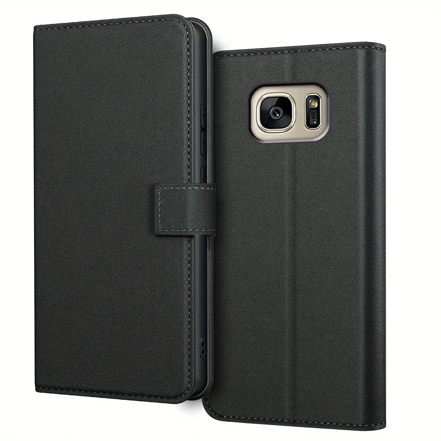 For Samsung Galaxy S7 / S7 Edge Case With Kickstand PU Leather Card Slot Black Wallet Flip Protective Phone Case Cover