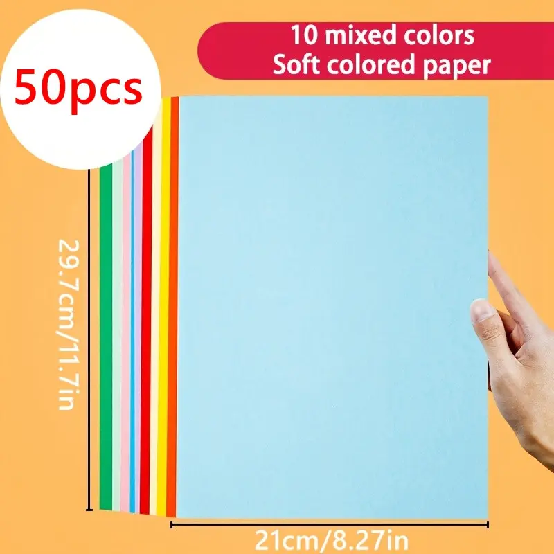 A4 Construction Paper (50pcs), Multi-purpose High-quality Colored Paper, Suitable for Printing, Origami, and Artistic Crafts