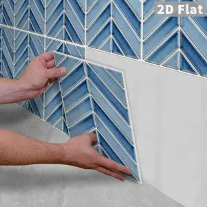 10PCS GST Ombre Blue Glazed Herringbone PE Foam Tile Stickers, Shockproof Wear Resistant Self Adhesive Wall Tiles for Home & Commercial Renovation