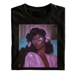 Funny Neutral T Shirt Black Printed with Glamorous Woman In Pink Robe And Sparkly Eyes Perfect for Casual Wear Gift Idea 100 Cotton Fashionable Versatile Holiday Style Aesthetic Clothes High End's Clothing T-Shirt for Man Clothing Funny Ugus T-Shirts