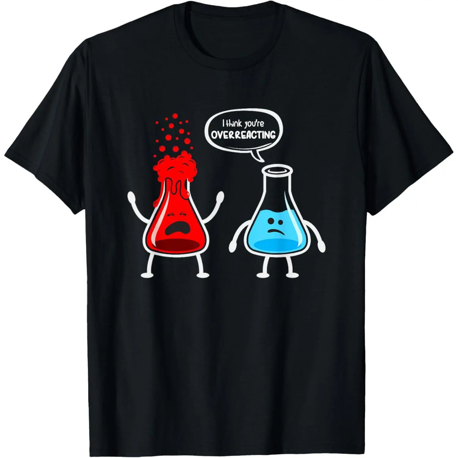 Men's 100% Cotton Short-Sleeve Classic Tops, Unisex "Overreacting" Funny Chemistry Graphic T-Shirt, Breathable Streetwear, Science Nerd Lab Gift Casual Wear, Shortsleeve