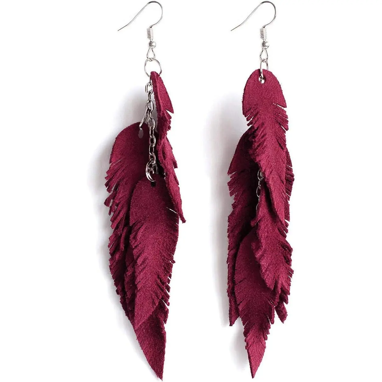Leather  Earrings, Suede layered earrings, boho wedding , summer earrings,  for her, dangle earrings
