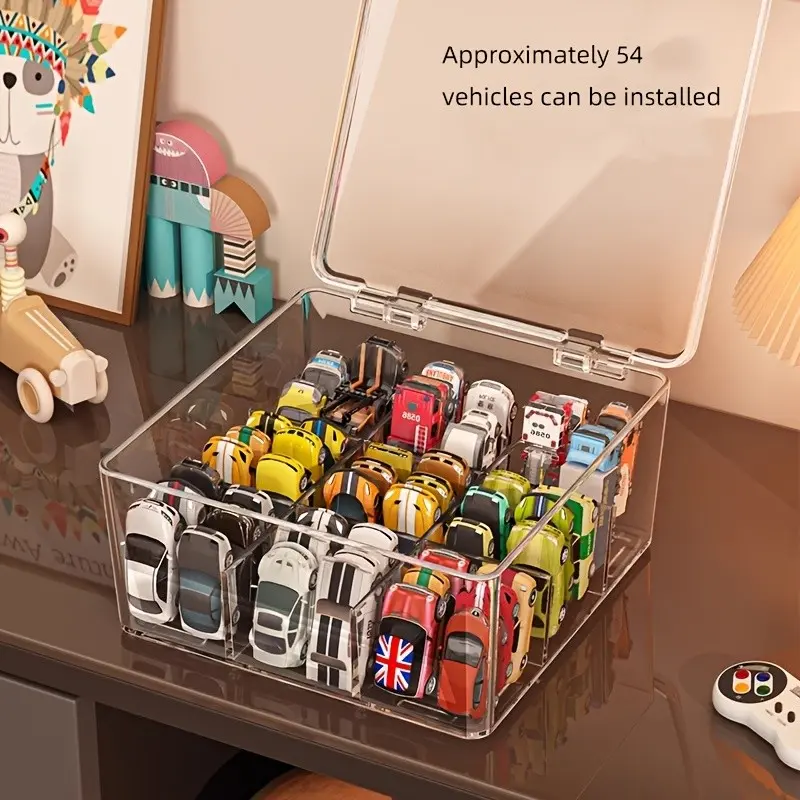 Toy Car Model Storage Box, Desktop Flip Cover 1:64 Matchbox, Small Car Divider Display Box, Organize and Showcase Your Collection