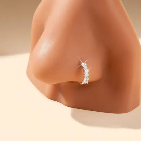 Rhinestone Decorated Nose Ring, Fashionable Nose Ring for Women & Girls, Body Jewelry for Party, Trendy & Exquisite Jewelry for Birthday Gift, Nose Piercing Hoop, Rhinestone Nose Rings