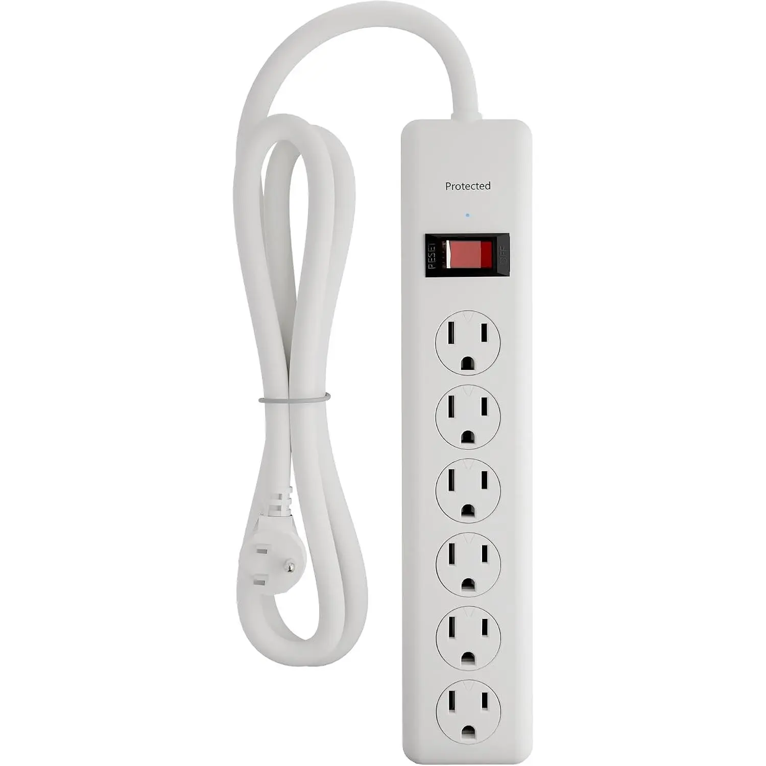 6-Outlet Power Strip Surge Protector 1-Pack, 4-Foot Extension Cord, 600 Joules, Twist-to-Close Safety Covers, 90  Flat Plug, Overload Protection, White