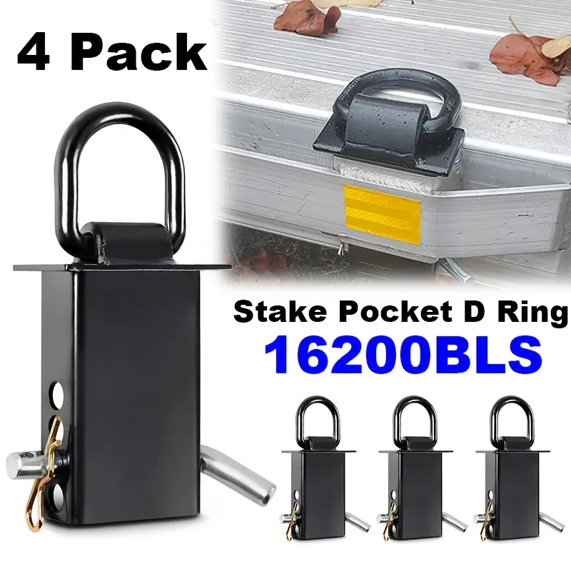 4-piece set of black heavy-duty adjustable trailer hitch couplers, stainless steel couplers, with a load capacity of 16,200 lbs, featuring 4 adjustment holes, detachable coupler D-ring straps, suitable for flatbed trucks
