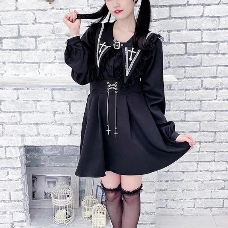 Japanese Gothic Lolita Loose Blouses Sweet Lace Ruffles Embroidery Sailor Collar Shirt Women Punk Style Y2k Long Sleeve Top 2026
