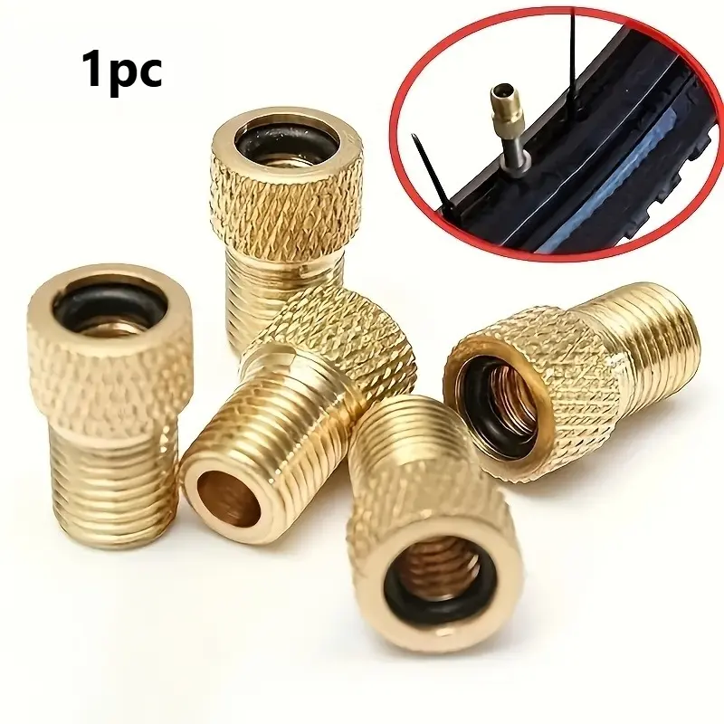 1pc Universal Brass Bicycle Valve Stem Adapter with Seals, Round Shape Bike Air Pump Inlet Connector