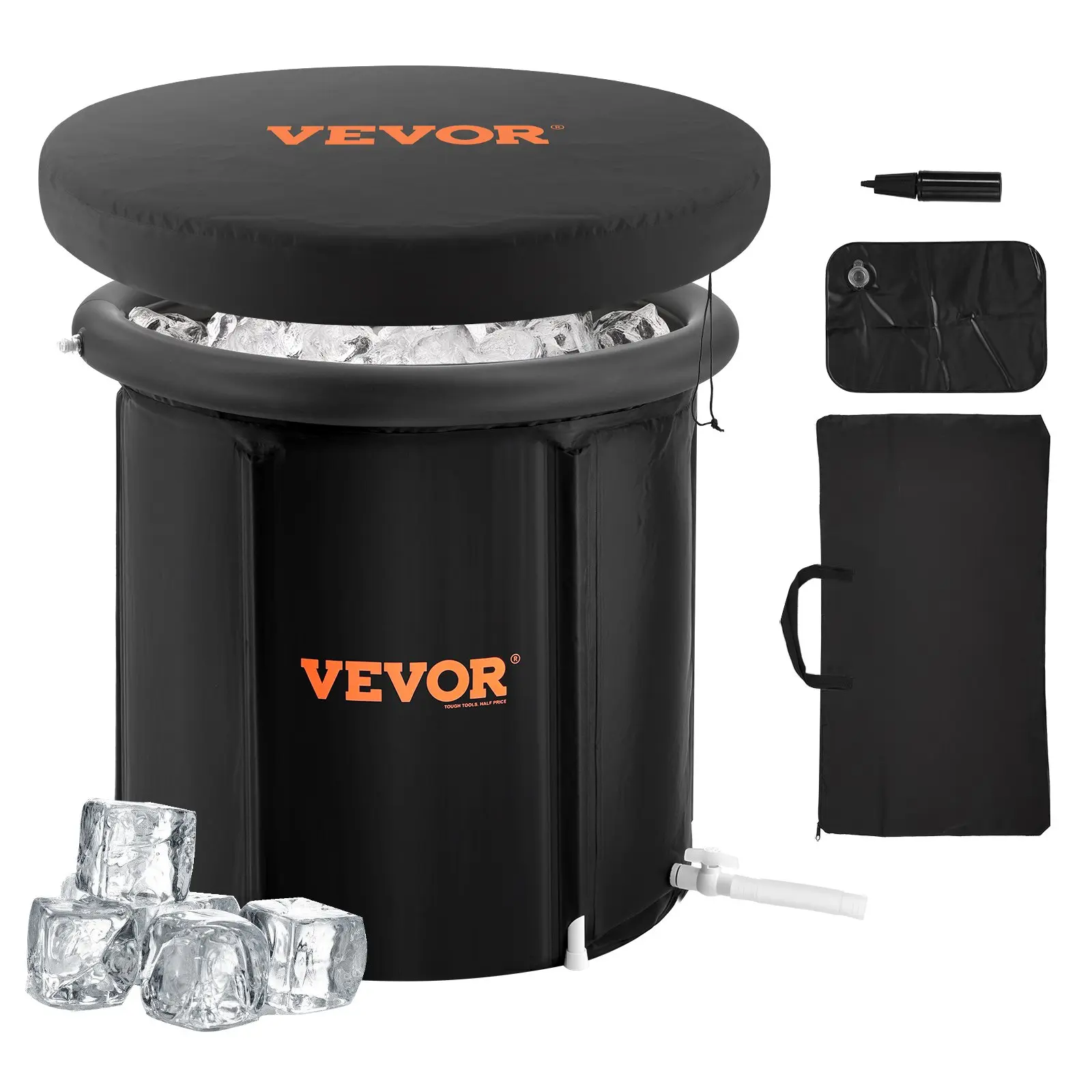 VEVOR Ice Bath Tub, Cold Water Therapy Plunge Tub for Athletes, Portable Outdoor Ice Barrel Plunge Pool for Recovery, 90 Gal Inflatable Folding Bathtub with Cover, Home Ice Pod for Adult, 32"Lx30H