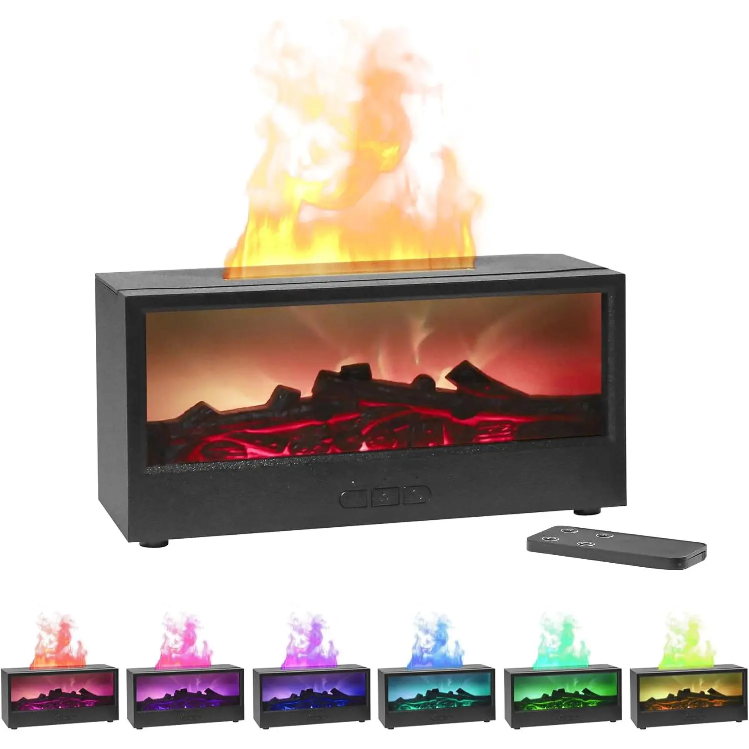 Essential Oil Diffuser Flame Colorful Water Vapor Fireplace Diffusers Fire Humidifier for Aromatherapy Aroma Therapy Machine (Black Fireplace )