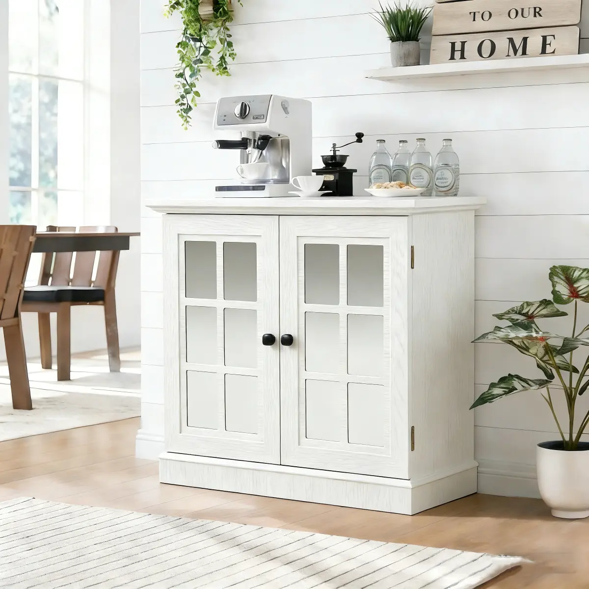 [Fahuac] 31" Indoor High-Density MDF Compact Secure Storage Sideboard Cabinet - Wall Mount, Adjustable Shelf, Tip-Over Protection Strings, 2/3 Doors, White/Black Finish, 30.75" W X 15.55" D X 28.94" H