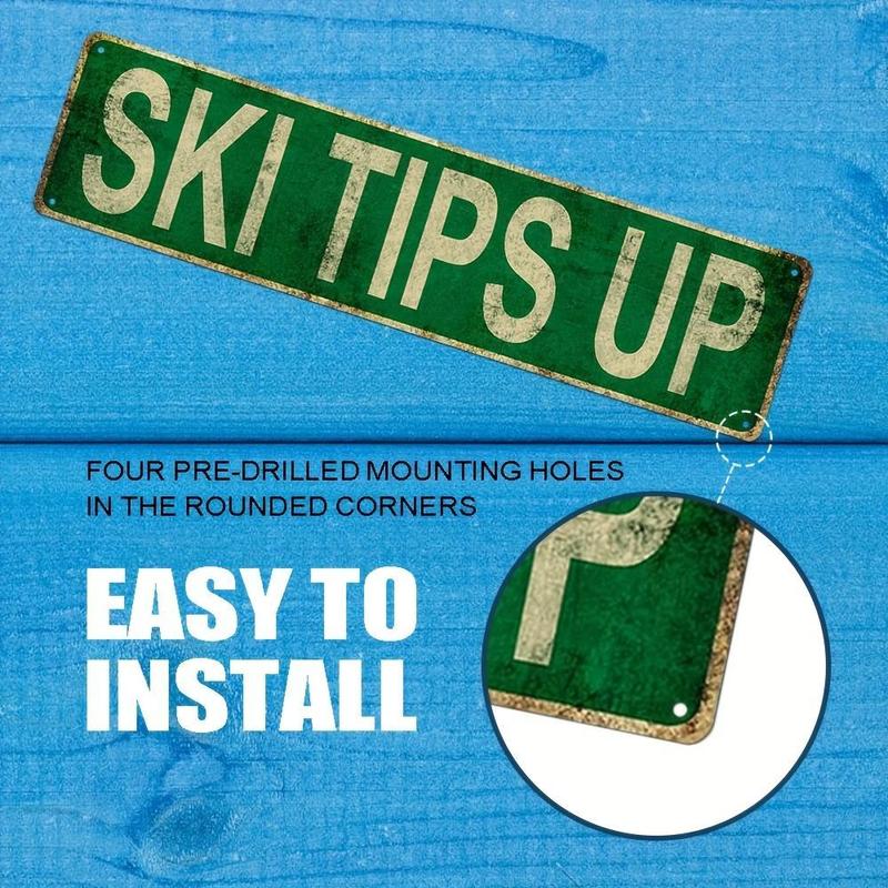 1pc "SKI TIPS UP" Vintage Metal Tin Sign - Ski-Themed Wall with Skiers & Mountain, & Iron Poster Suitable for Home, Bar, Cafe, - / Decoration 4x16in