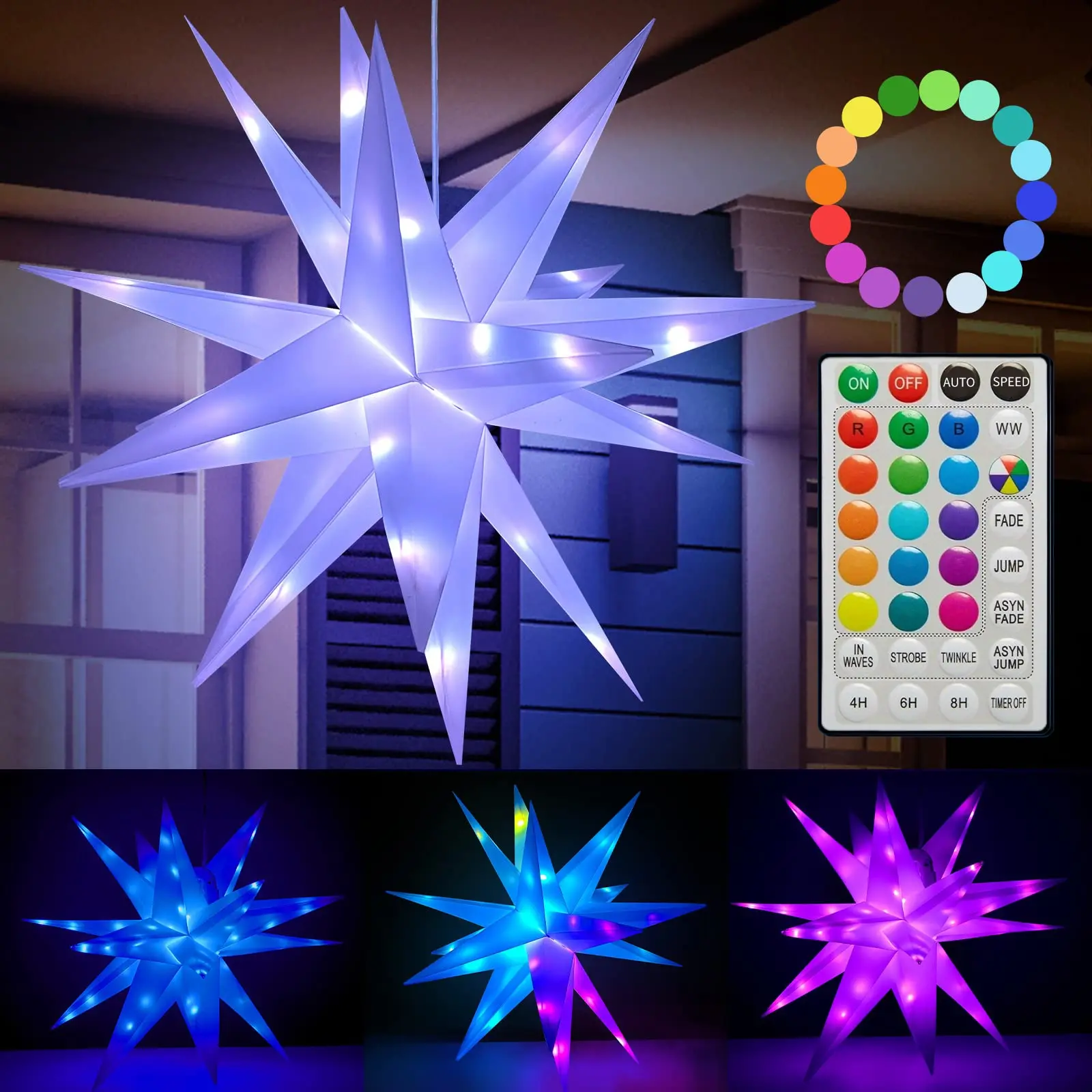 Smart RGB LED String Lights with Bluetooth-compatible APP Control, Starburst Snowflake Decorations for Halloween & Christmas, Remote Included